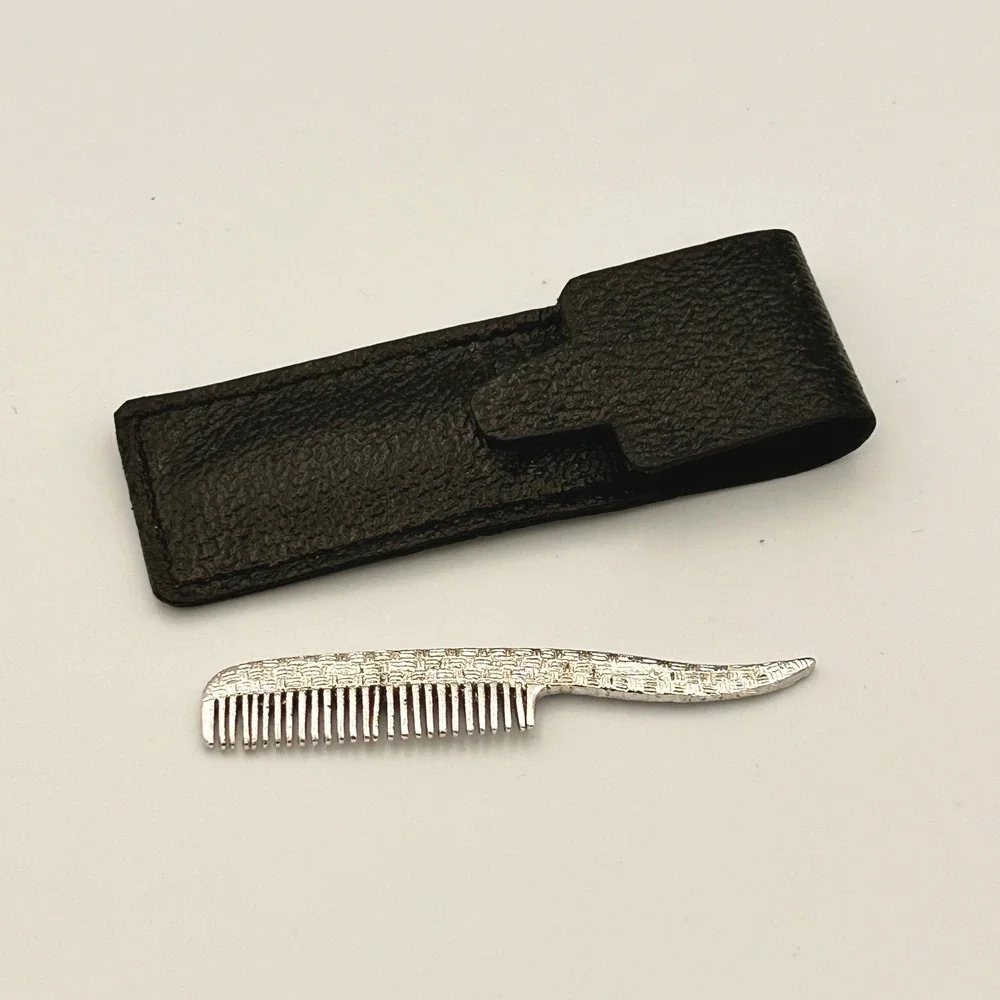 Vintage Silver Tone Basketweave Mustache Comb with  Sleeve Case